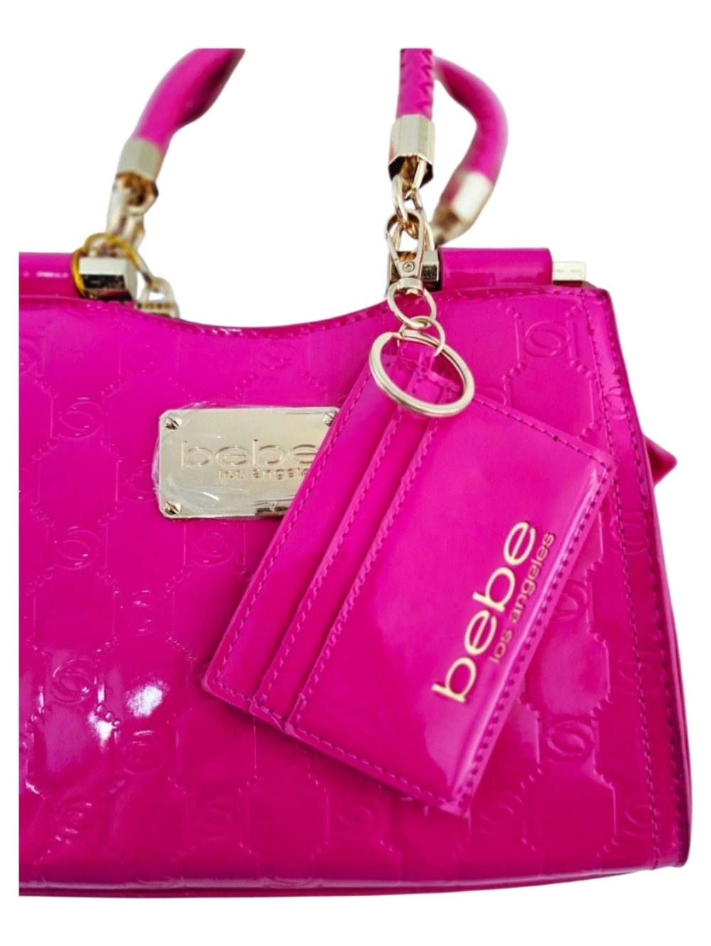New Bebe Dana Patent leather Fuchsia Pink Satchel/ Crossbody Bag - Picture 13 of 13